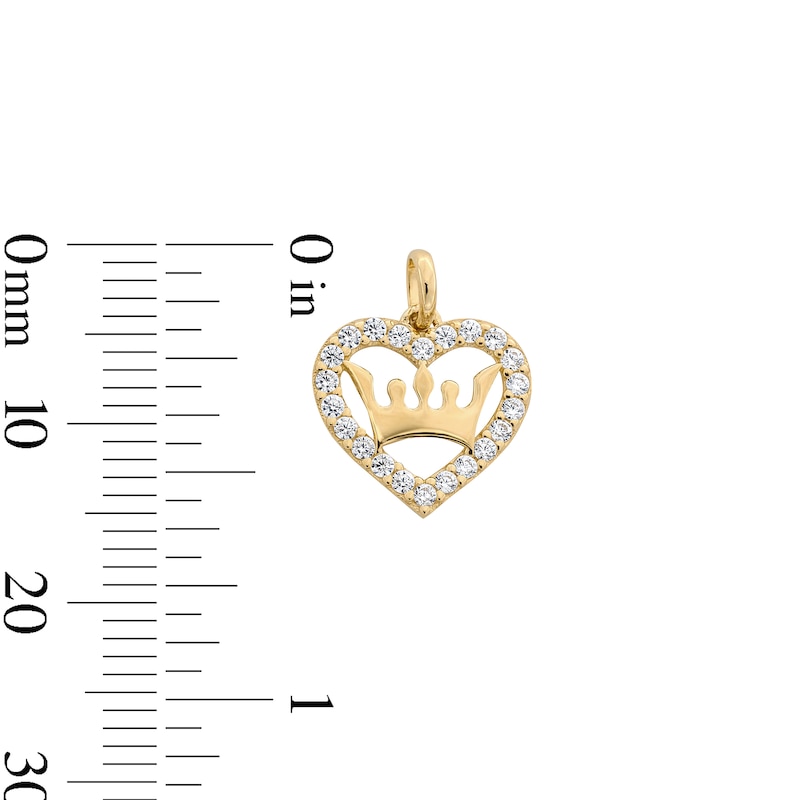 Main Image 3 of Cubic Zirconia Heart with Crown Pendant Charm in 10K Solid Gold