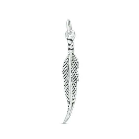 Antique-Finish Feather Charm in Sterling Silver