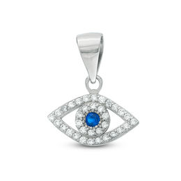 Blue and White Cubic Zirconia Evil Eye Pendant Charm in Solid Sterling Silver