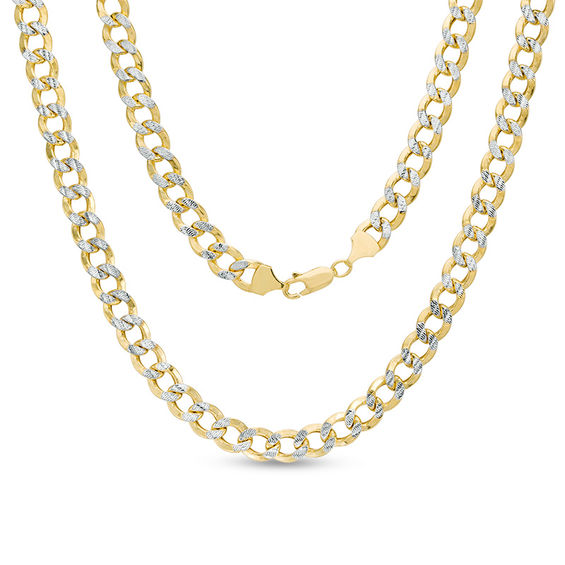 220 Gauge Reversible PavÃ© Curb Chain Necklace in Sterling Silver and 10K Gold Bonded Sterling Silver - 24"