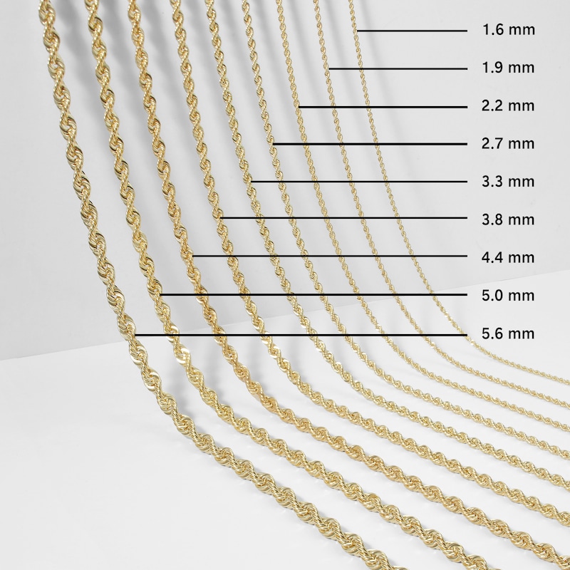 021 Gauge Diamond-Cut Rope Chain Necklace in 14K Hollow Gold