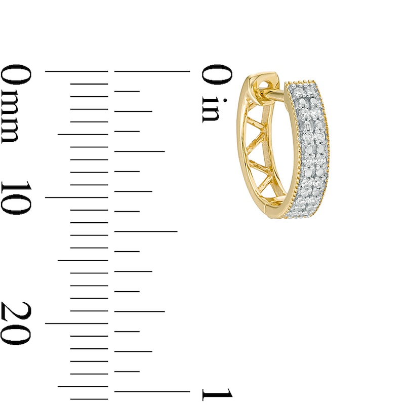 Main Image 5 of 1/10 CT. T.W. Diamond Double Row Hoop Earrings in 10K Gold