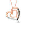 Thumbnail Image 1 of 1/10 CT. T.W. Champagne and White Diamond Double Heart Pendant in 10K Rose Gold