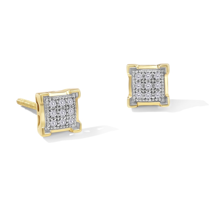 Main Image 1 of 1/20 CT. T.W. Square Composite Diamond V-Prong Stud Earrings in 10K Gold