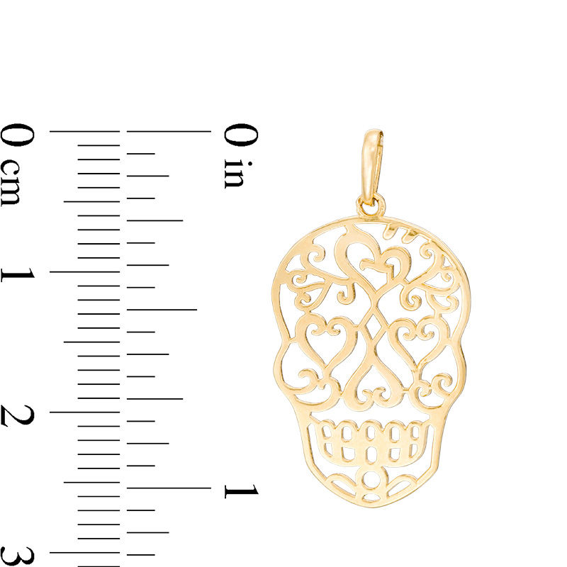 Main Image 2 of Filigree Sugar Skull Necklace Charm in 10K Gold