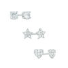 Thumbnail Image 1 of 4mm Cubic Zirconia Solitaire with Star and Heart Cluster Stud Earrings Set in Sterling Silver