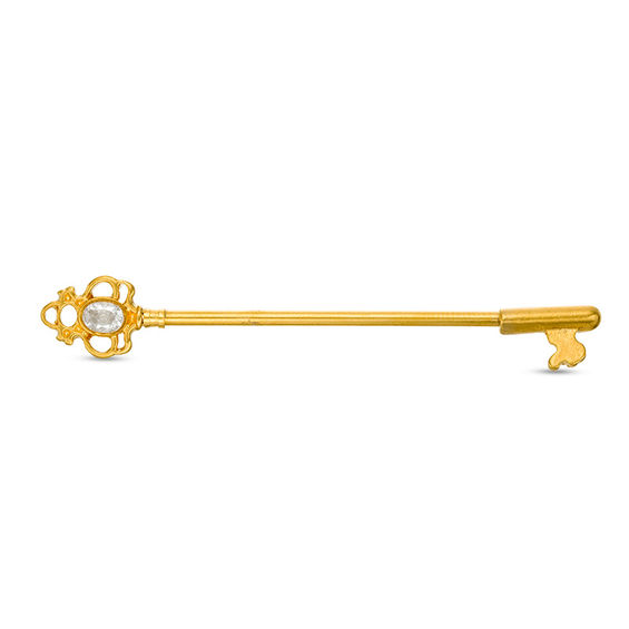 014 Gauge Oval Cubic Zirconia Vintage-Style Key Industrial Barbell in Stainless Steel with Yellow IP