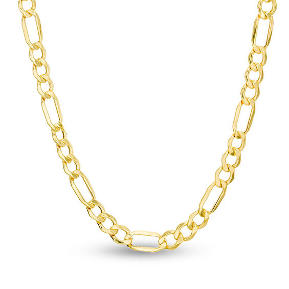 100 Gauge Bevelled Figaro Chain Necklace in 10K Hollow Gold - 24"