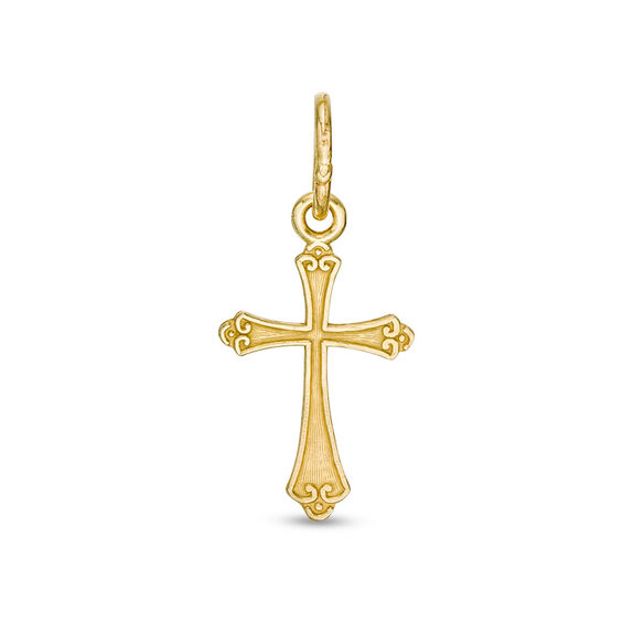 Petite Gothic-Style Cross Necklace Charm in 14K Gold