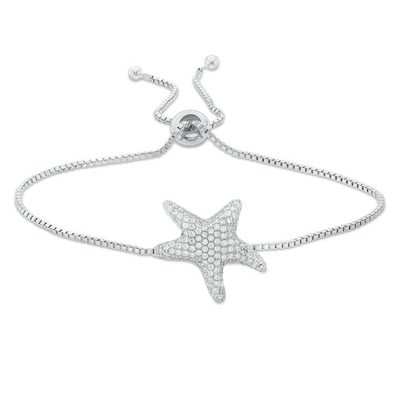 Cubic Zirconia Starfish Bolo Bracelet in Sterling Silver - 10"