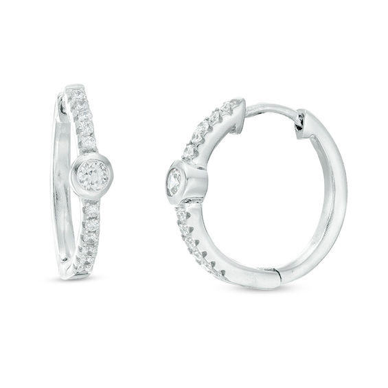 4mm Bezel-Set Cubic Zirconia Huggie Hoop Earrings in Sterling Silver