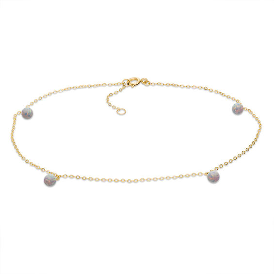 4.0mm Simulated Opal Ball Dangle Anklet in 10K Gold - 10"