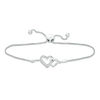 Diamond Accent Interlocking Double Heart Bolo Bracelet in Sterling Silver - 9.5"