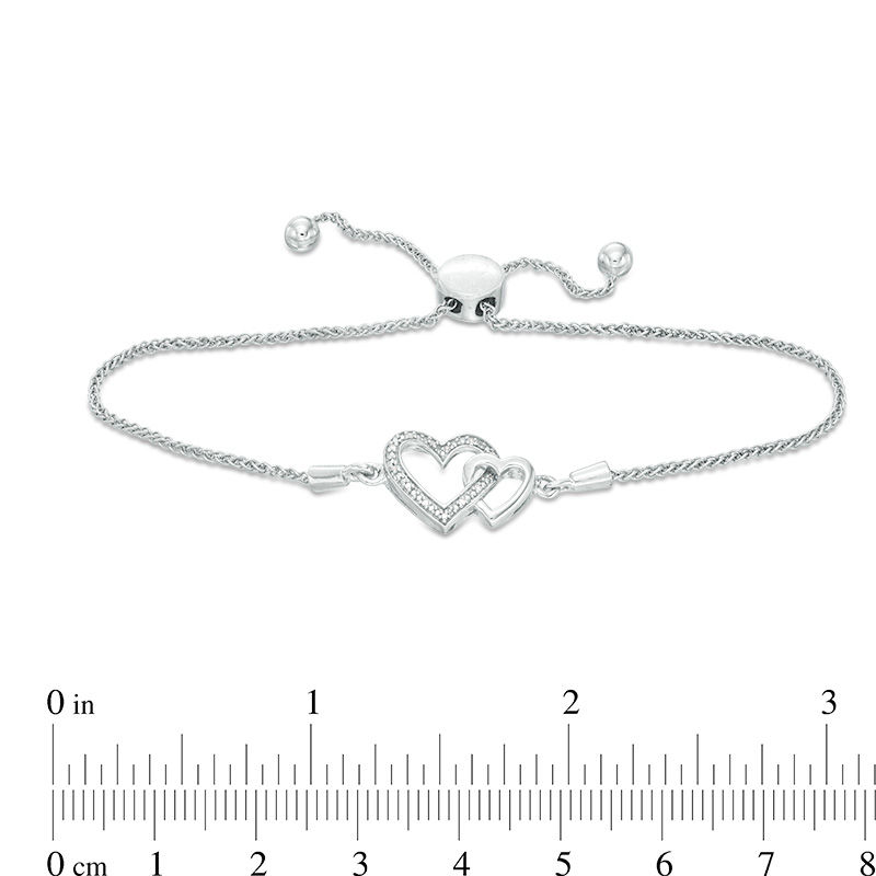 Main Image 2 of Diamond Accent Interlocking Double Heart Bolo Bracelet in Sterling Silver - 9.5&quot;