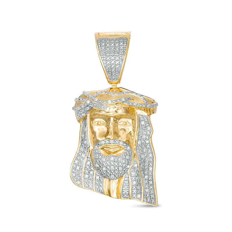 1/10 CT. T.W. Diamond Jesus Head Necklace Charm in Sterling Silver with 14K  Gold Plate