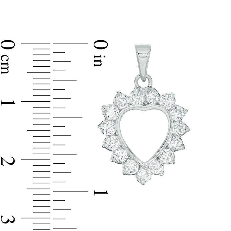 Cubic Zirconia Shadow Heart Necklace Charm in Sterling Silver