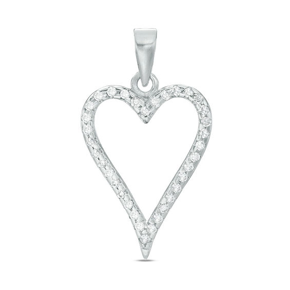 Cubic Zirconia Elongated Heart Outline Necklace Charm in Sterling Silver
