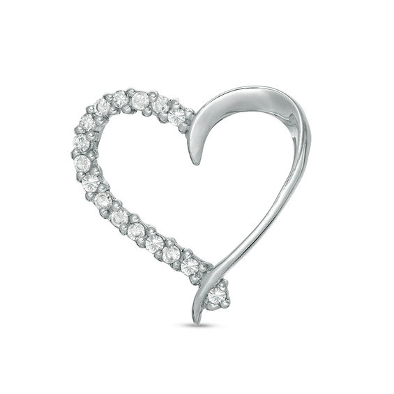 Cubic Zirconia Ribbon Heart Necklace Charm in Sterling Silver