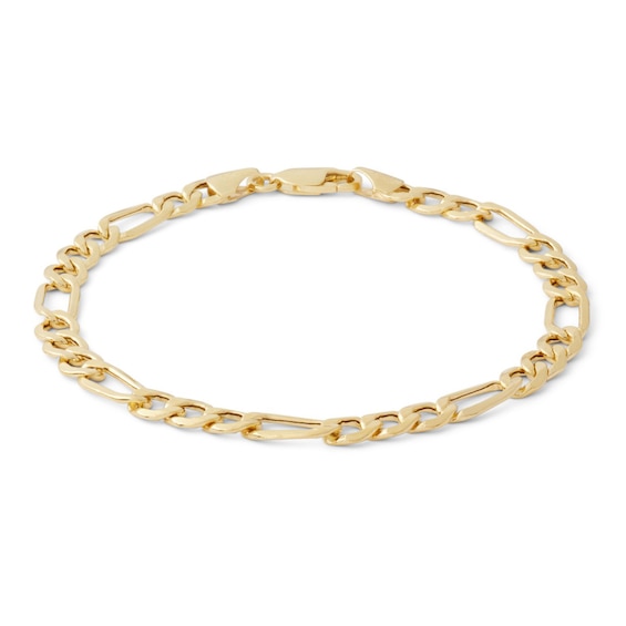 120 Gauge Bevelled Figaro Chain Bracelet in 10K Hollow Gold - 7.5"