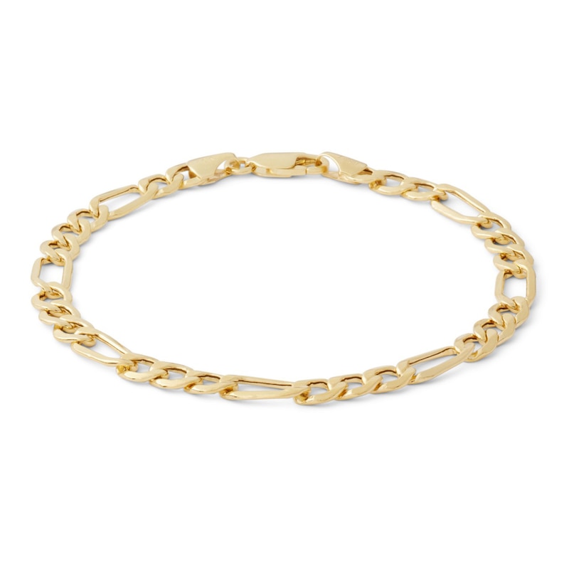 Main Image 1 of 120 Gauge Bevelled Figaro Chain Bracelet in 10K Hollow Gold - 7.5&quot;