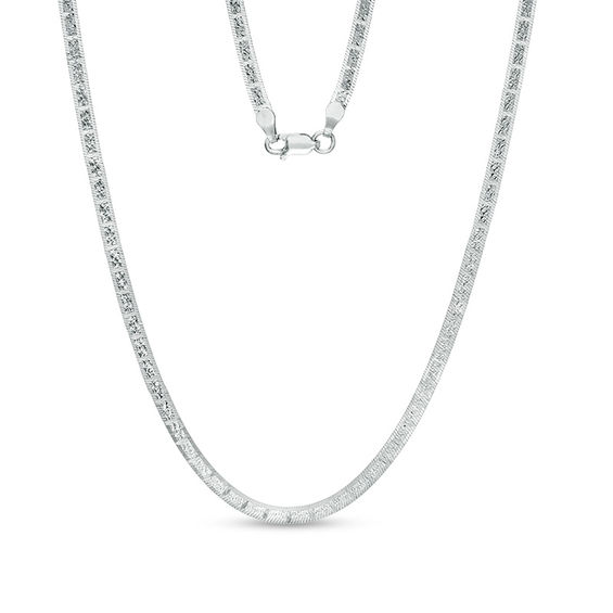040 Gauge Diamond-Cut Herringbone Chain Necklace in Sterling Silver