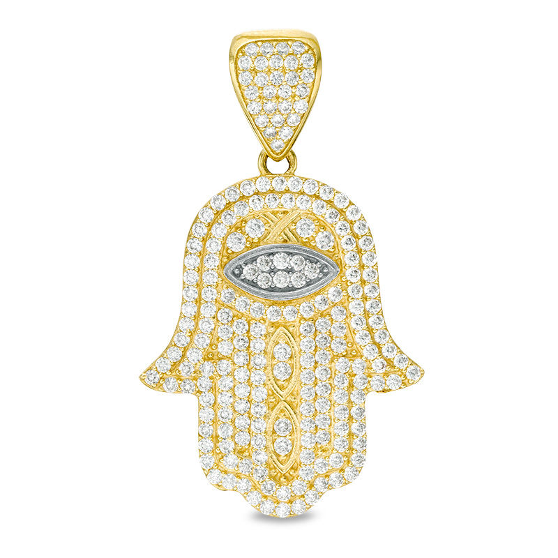 Cubic Zirconia Hamsa with Evil Eye Necklace Charm in 10K Two-Tone Gold |  Banter