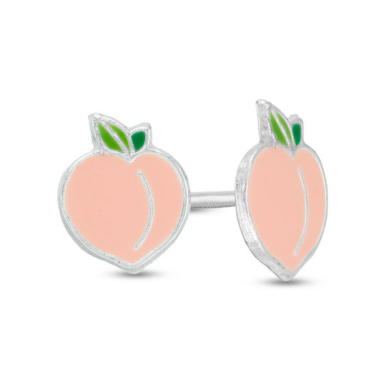 Child's Multi-Color Enamel Peach Stud Earrings in Sterling Silver