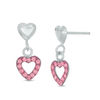 Thumbnail Image 1 of Child's Pink Crystal and Enamel Heart Outline Dangle Earrings in Sterling Silver