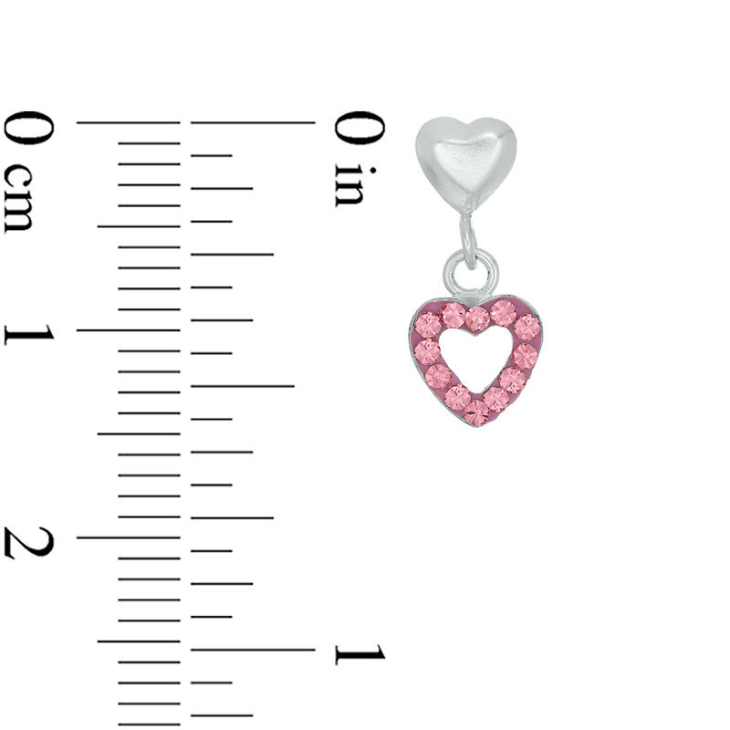 Main Image 2 of Child's Pink Crystal and Enamel Heart Outline Dangle Earrings in Sterling Silver