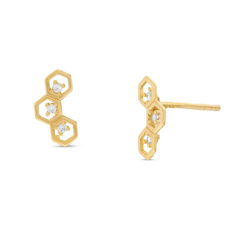 Main Image 1 of Cubic Zirconia Trio Open Hexagon Frame Stud Earrings in 10K Gold