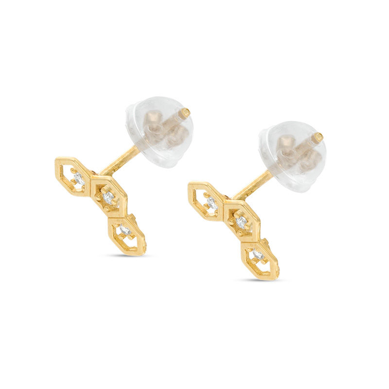 Main Image 2 of Cubic Zirconia Trio Open Hexagon Frame Stud Earrings in 10K Gold