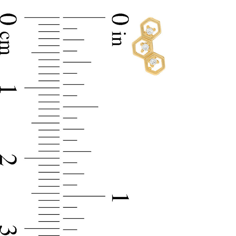 Main Image 3 of Cubic Zirconia Trio Open Hexagon Frame Stud Earrings in 10K Gold