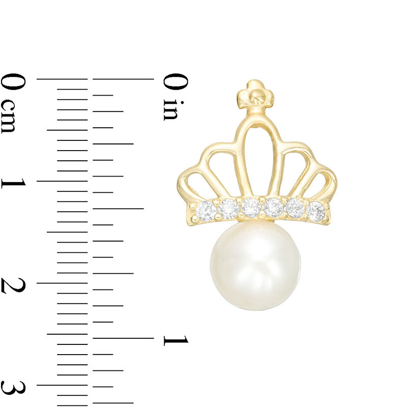 Main Image 2 of Child's 4mm Freshwater Cultured Pearl and Cubic Zirconia Crown Stud Earrings in 10K Gold