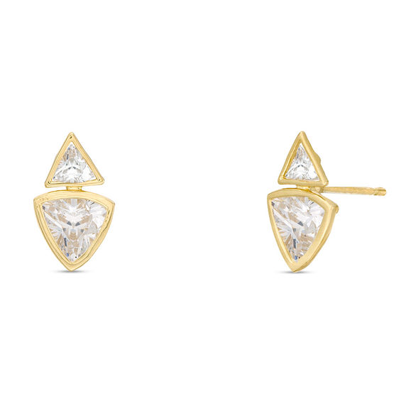 Trillion-Cut Cubic Zirconia Geometric Stud Earrings in 10K Gold