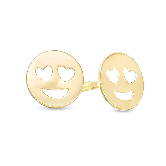 Child's Cut-Out Love-Eyes Smiley Face Stud Earrings in 10K Gold