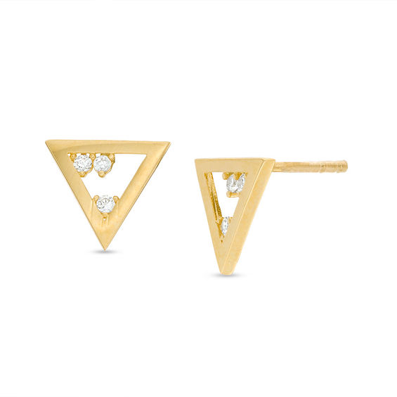 Cubic Zirconia Floating Three Stone Open Triangle Stud Earrings in 10K Gold