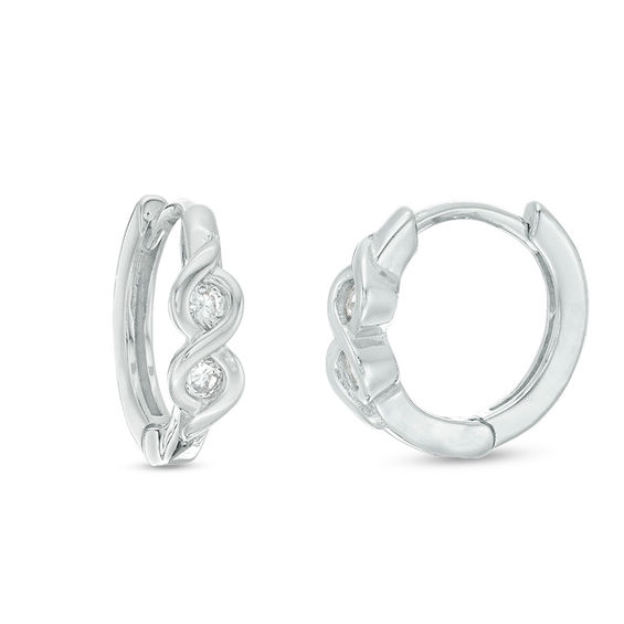 Cubic Zirconia Infinity Huggie Hoop Earrings in Sterling Silver
