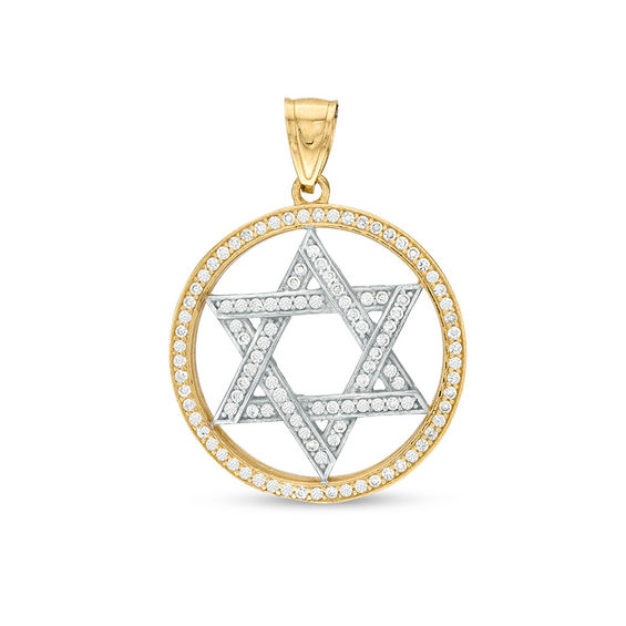 Cubic Zirconia Star of David Necklace Charm in 10K Two-Tone Gold