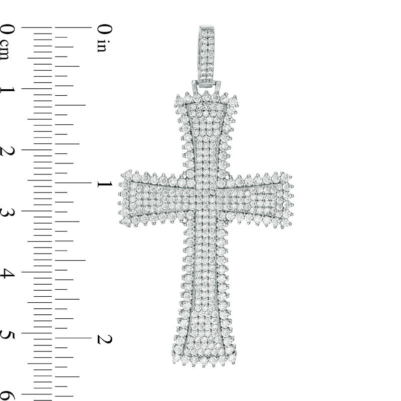 Main Image 2 of Cubic Zirconia Textured Frame Cross Necklace Charm in Solid Sterling Silver