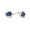 Thumbnail Image 0 of Pear-Shaped Lab-Created Blue and White Sapphire Frame Stud Earrings in Sterling Silver