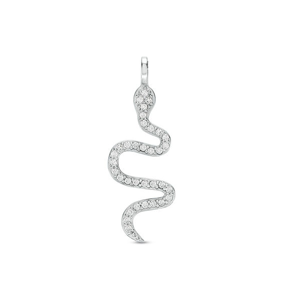 Cubic Zirconia Snake Necklace Charm in Sterling Silver