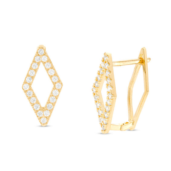 Cubic Zirconia Open Rhombus Huggie Hoop Earrings in 10K Gold