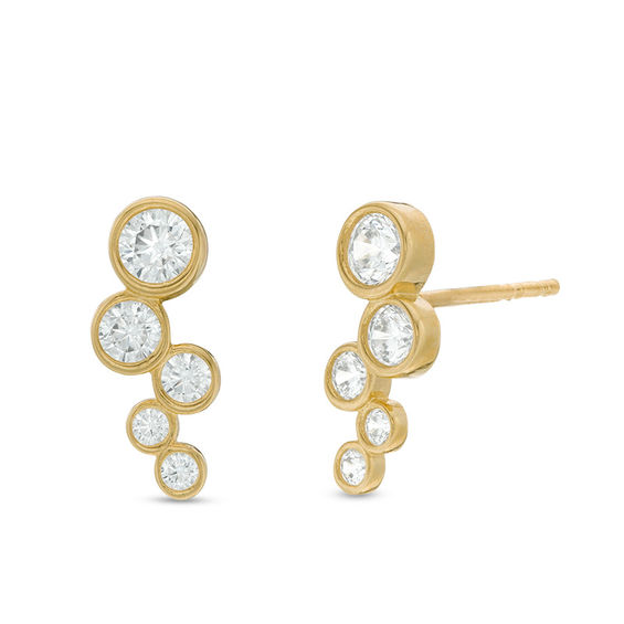 Bezel-Set Cubic Zirconia Bubble Crawler Earrings in 10K Gold
