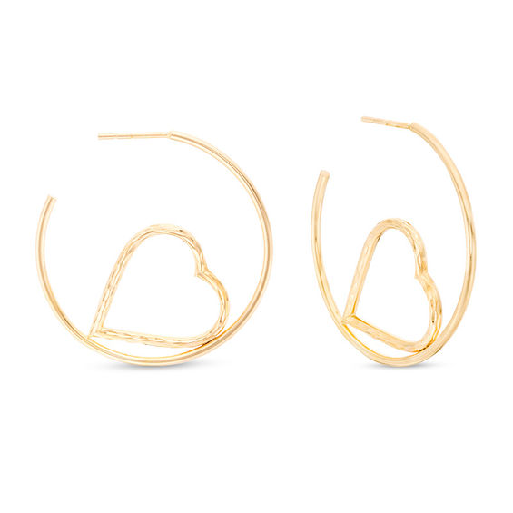 30mm Diamond-Cut Heart Cut-Out Hoop Earrings in 10K Gold