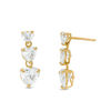 Thumbnail Image 1 of Heart-Shaped Cubic Zirconia Triple Drop Earrings in 10K Gold