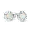 Thumbnail Image 1 of Pear-Shaped Lab-Created Opal and White Sapphire Frame Stud Earrings in Sterling Silver