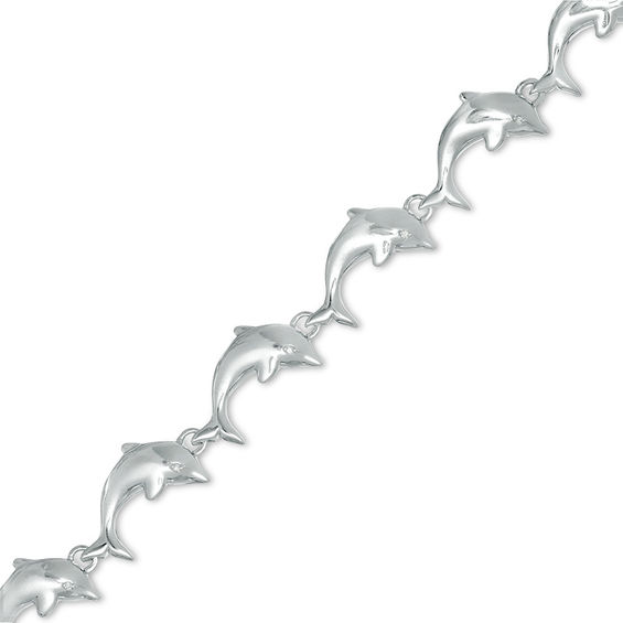 Diamond Accent Dolphin Link Bracelet in Sterling Silver - 7.5"
