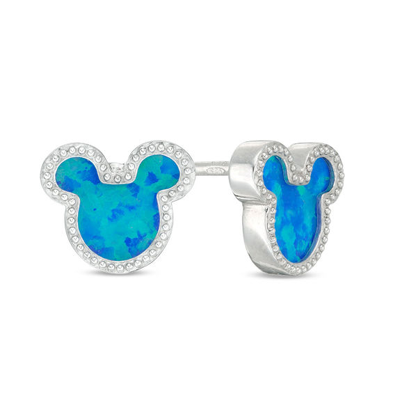 Child's ©Disney Blue Synthetic Opal and Beaded Mickey Mouse Stud Earrings in Sterling Silver
