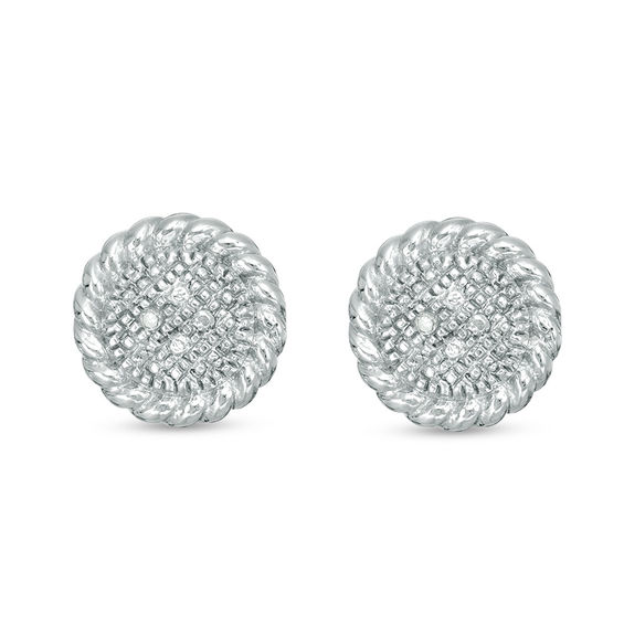 Diamond Accent and Beaded Cluster Rope-Textured Frame Stud Earrings in Sterling Silver