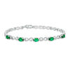 Thumbnail Image 0 of Oval Simulated Emerald and Diamond Accent Infinity Link Bracelet in Sterling Silver - 7.25"